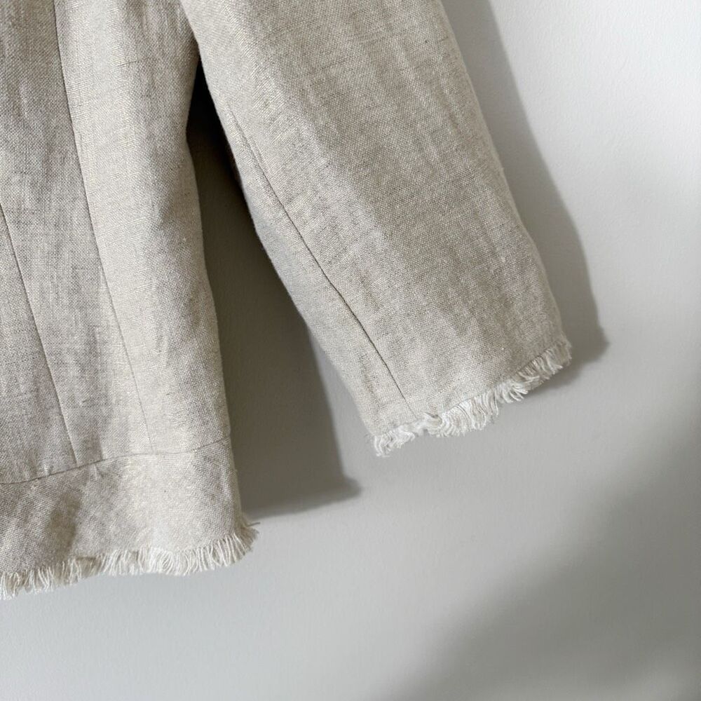 Peck & Peck Women’s Beige 100% Linen Metallic‎ Fringe Open Front Jacket Size 12 - Picture 6 of 9